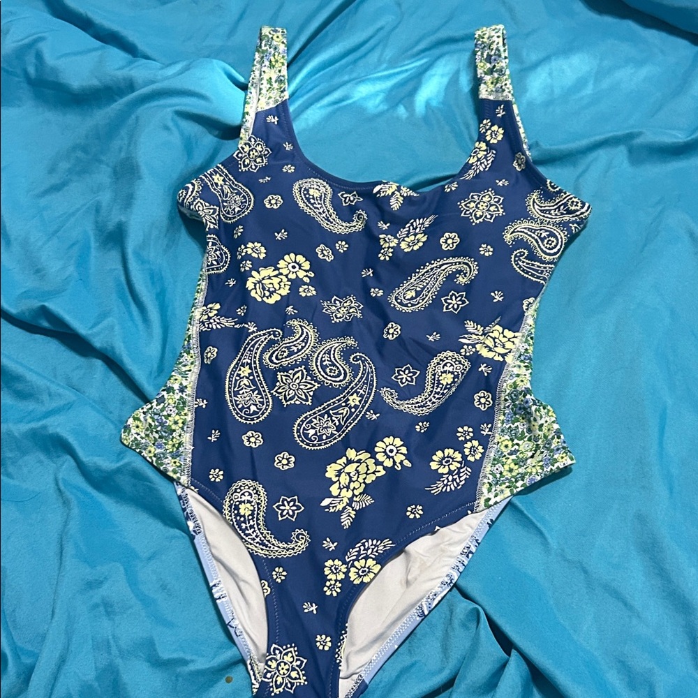 Aerie Blue Paisley One Piece Swimsuit